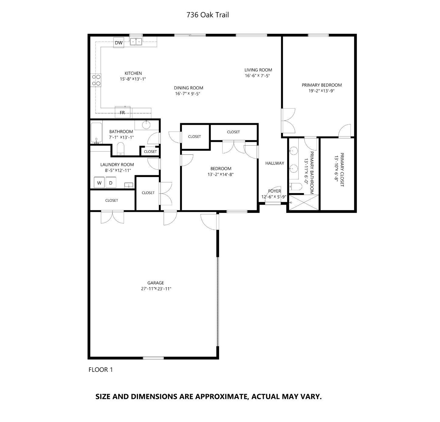 Measured 2D floor plan with room dimensions for a home listing